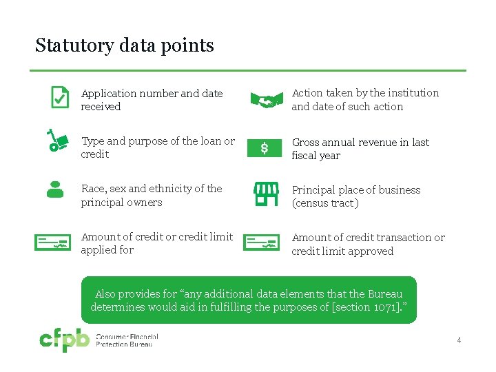 Statutory data points Application number and date received Action taken by the institution and