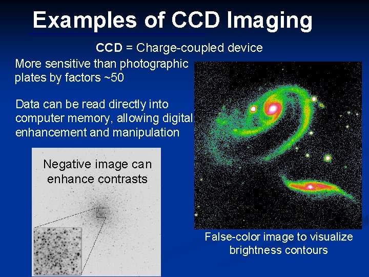 Examples of CCD Imaging CCD = Charge-coupled device More sensitive than photographic plates by