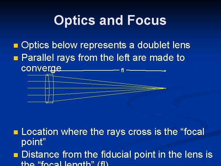 Optics and Focus Optics below represents a doublet lens Parallel rays from the left