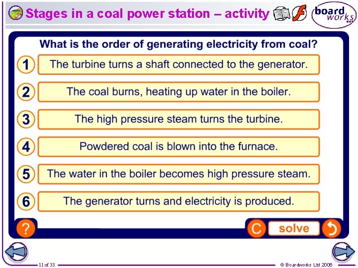 Stages in a coal power station – activity 11 of 33 © Boardworks Ltd