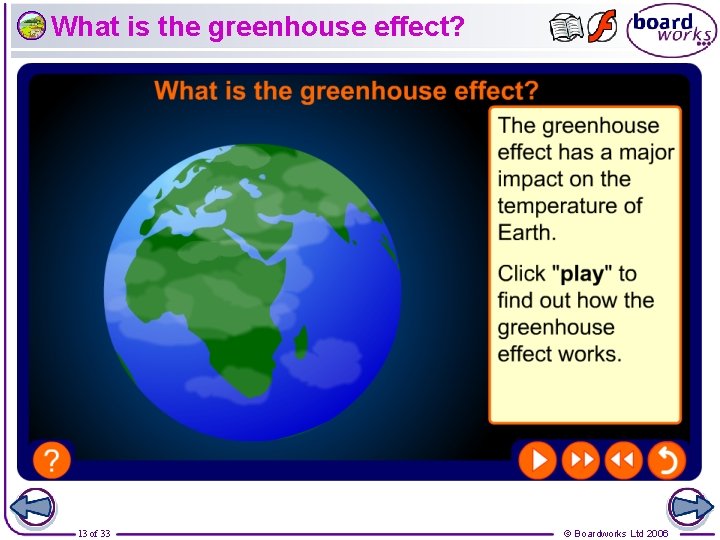 What is the greenhouse effect? 13 of 33 © Boardworks Ltd 2006 