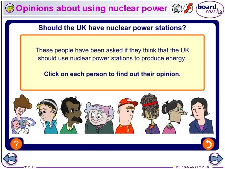 Opinions about using nuclear power 26 of 33 © Boardworks Ltd 2006 