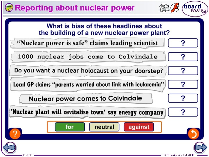 Reporting about nuclear power 27 of 33 © Boardworks Ltd 2006 