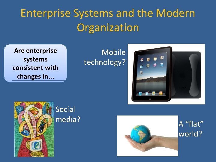 Enterprise Systems and the Modern Organization Are enterprise systems consistent with changes in. .