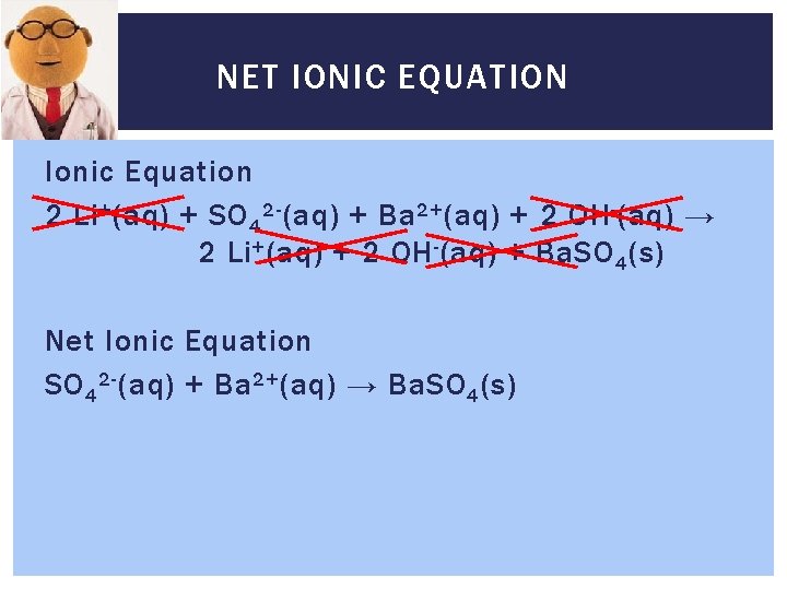 NET IONIC EQUATION Ionic Equation 2 Li + (aq) + SO 4 2 -