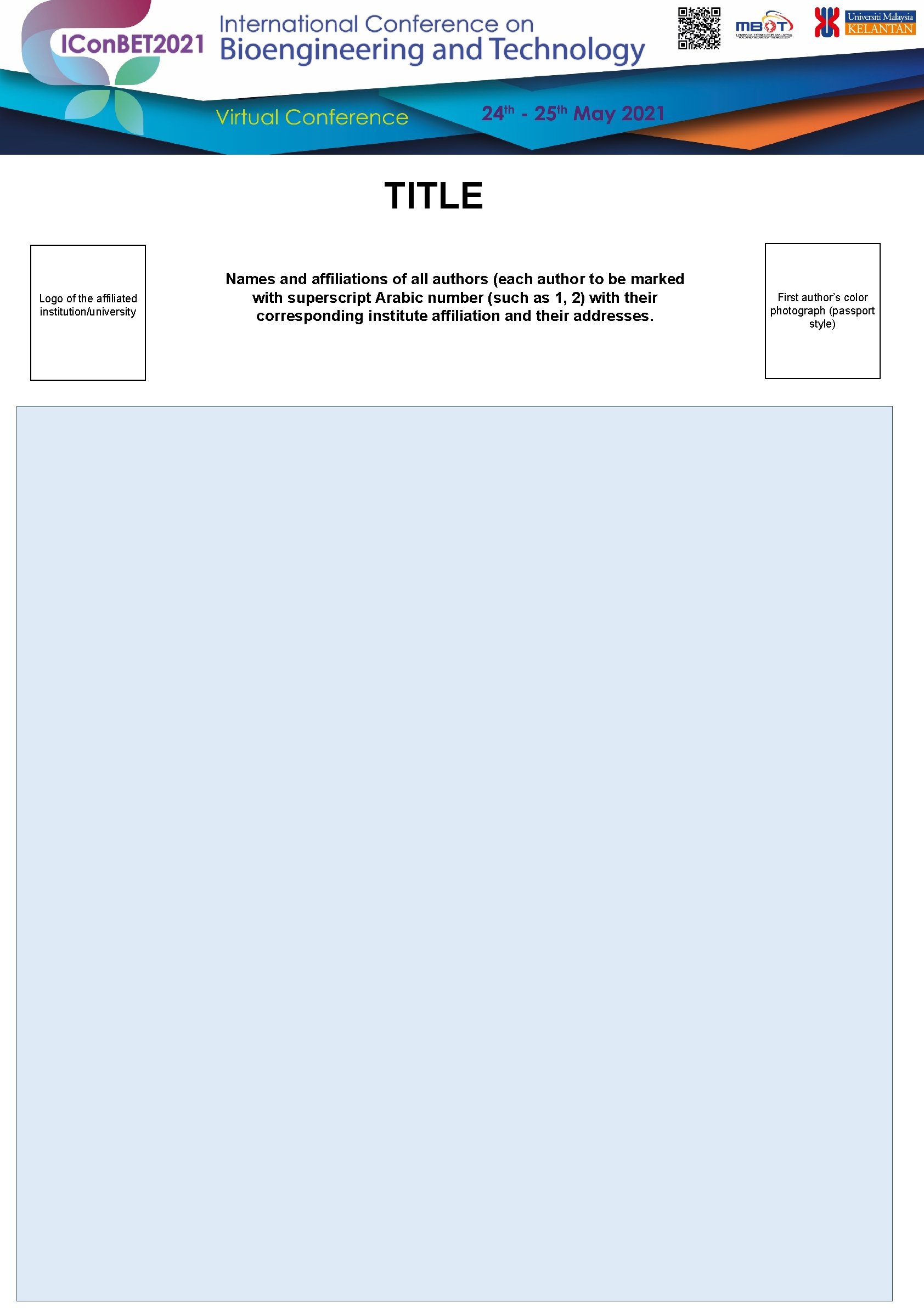 TITLE Logo of the affiliated institution/university Names and affiliations of all authors (each author