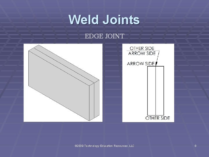Weld Joints EDGE JOINT © 2009 Technology Education Resources, LLC 8 