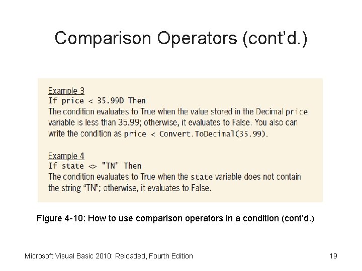 Comparison Operators (cont’d. ) Figure 4 -10: How to use comparison operators in a