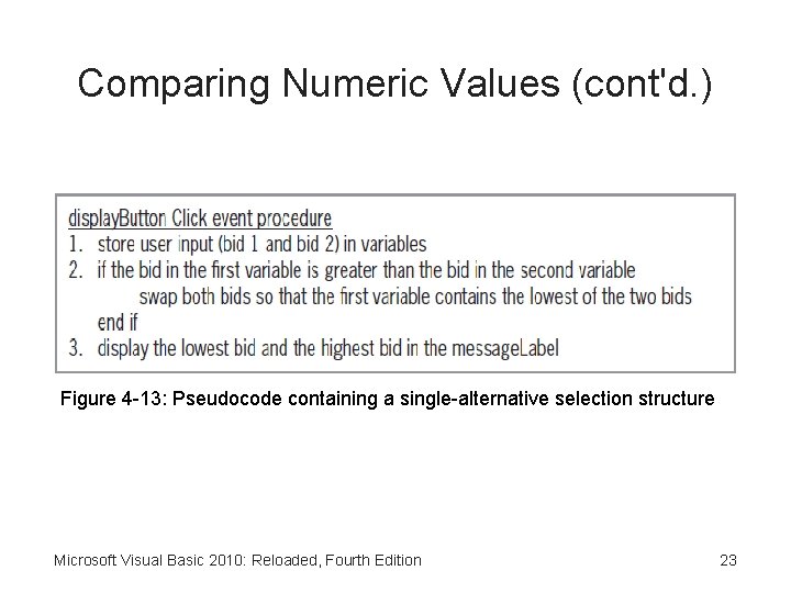 Comparing Numeric Values (cont'd. ) Figure 4 -13: Pseudocode containing a single-alternative selection structure