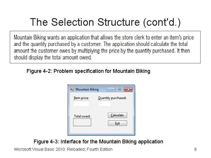 The Selection Structure (cont'd. ) Figure 4 -2: Problem specification for Mountain Biking Figure