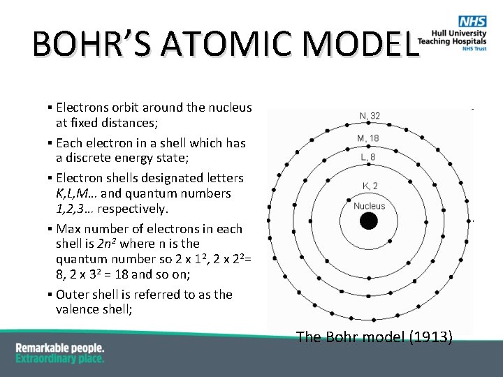 BOHR’S ATOMIC MODEL § Electrons orbit around the nucleus at fixed distances; § Each