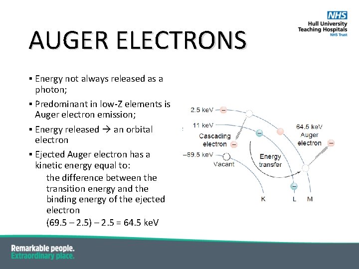 AUGER ELECTRONS § Energy not always released as a photon; § Predominant in low-Z