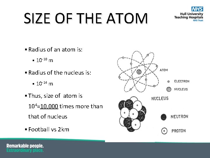 SIZE OF THE ATOM § Radius of an atom is: § 10 -10 m