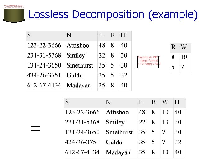Lossless Decomposition (example) = 