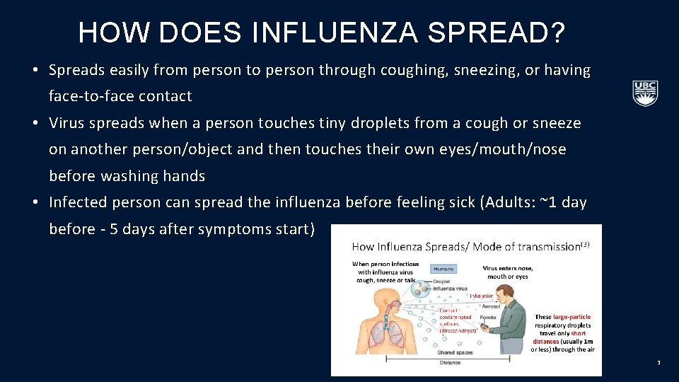 HOW DOES INFLUENZA SPREAD? • Spreads easily from person to person through coughing, sneezing,