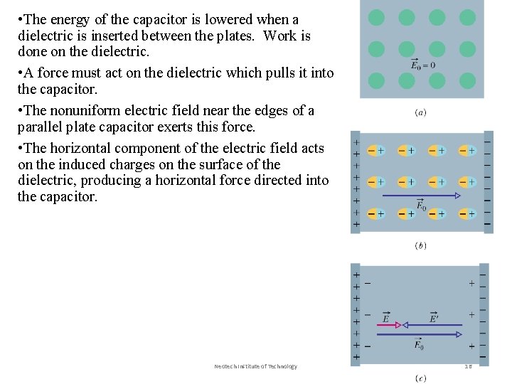  • The energy of the capacitor is lowered when a dielectric is inserted