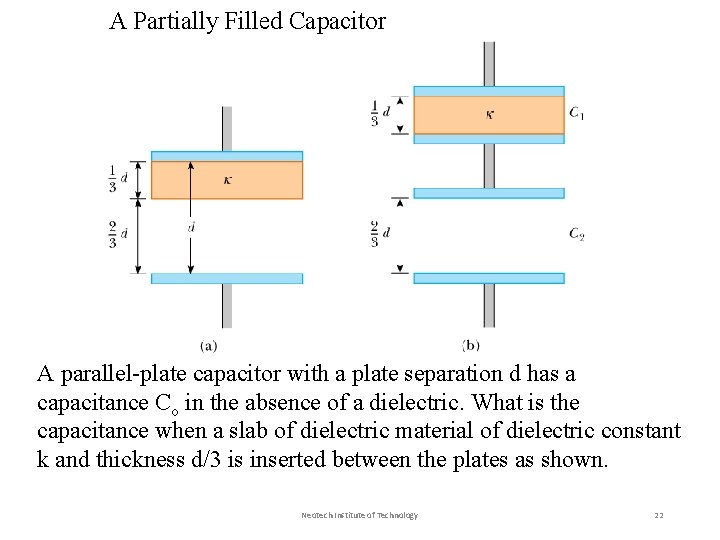 A Partially Filled Capacitor A parallel-plate capacitor with a plate separation d has a