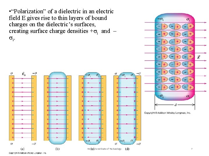  • “Polarization” of a dielectric in an electric field E gives rise to