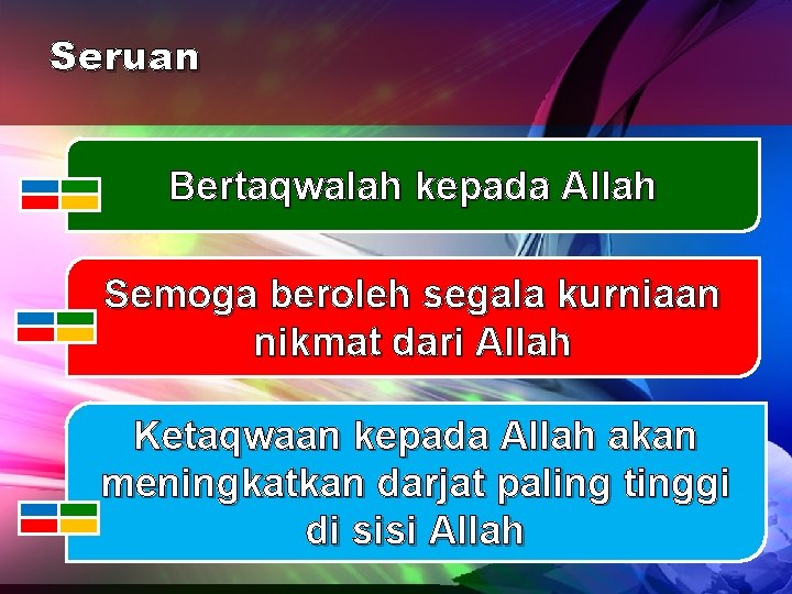 Seruan Bertaqwalah kepada Allah Semoga beroleh segala kurniaan nikmat dari Allah Ketaqwaan kepada Allah