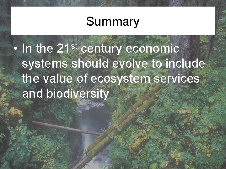 Summary • In the 21 st century economic systems should evolve to include the