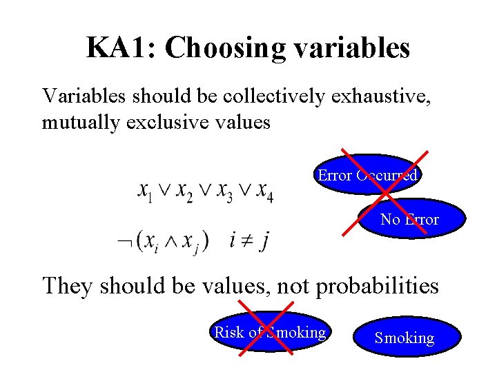 KA 1: Choosing variables Variables should be collectively exhaustive, mutually exclusive values Error Occurred