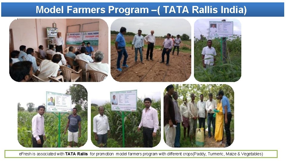 Model Farmers Program –( TATA Rallis India) e. Fresh is associated with TATA Rallis