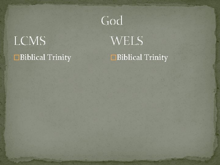God LCMS WELS �Biblical Trinity 