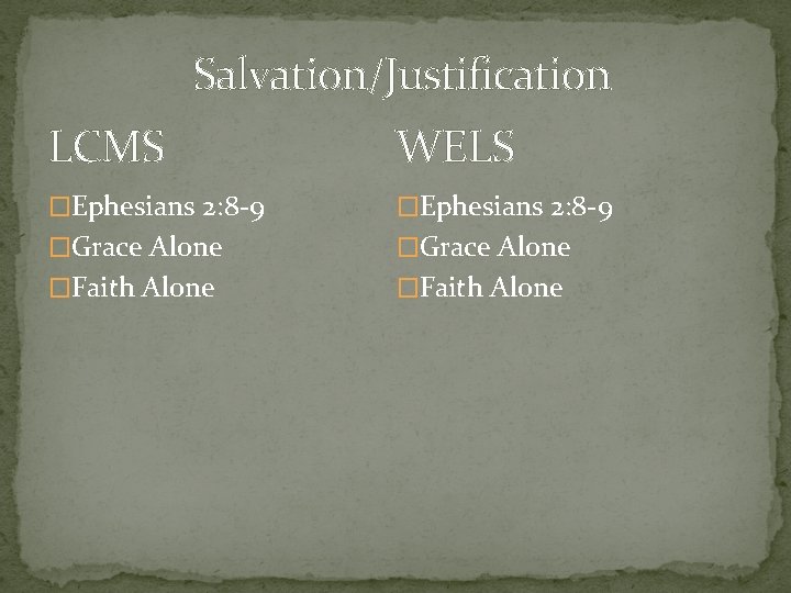 Salvation/Justification LCMS WELS �Ephesians 2: 8 -9 �Grace Alone �Faith Alone 