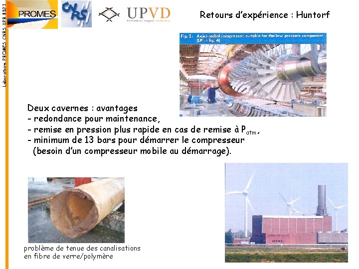 Laboratoire PROMES CNRS UPR 8521 Retours d’expérience : Huntorf Deux cavernes : avantages -