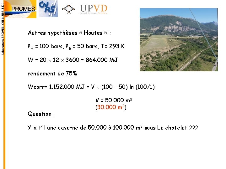 Laboratoire PROMES CNRS UPR 8521 Autres hypothèses « Hautes » : PH = 100