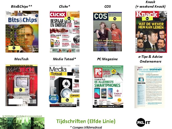 Bits&Chips** Clickx* COS Mac. Tech Media Totaal* PC Magazine Tijdschriften (Elfde Linie) * Campus