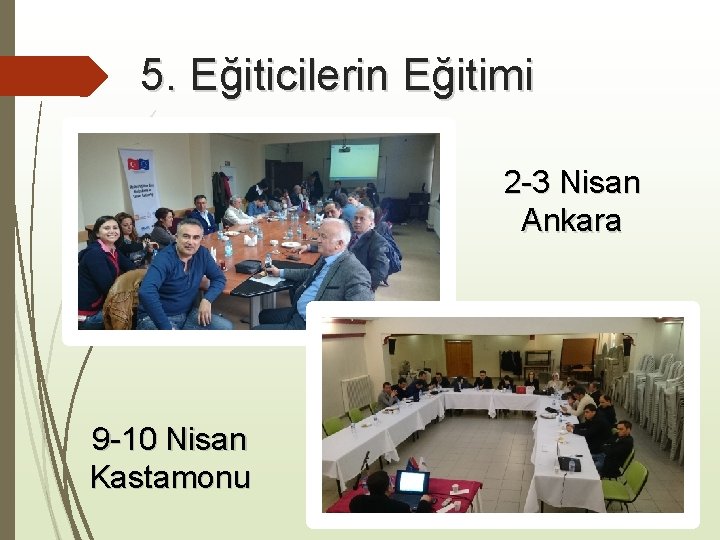 5. Eğiticilerin Eğitimi 2 -3 Nisan Ankara 9 -10 Nisan Kastamonu 