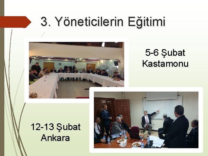 3. Yöneticilerin Eğitimi 5 -6 Şubat Kastamonu 12 -13 Şubat Ankara 