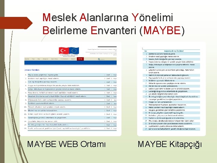 Meslek Alanlarına Yönelimi Belirleme Envanteri (MAYBE) MAYBE WEB Ortamı MAYBE Kitapçığı 
