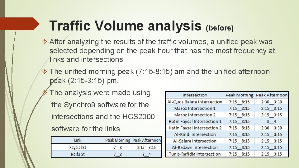 Traffic Volume analysis (before) After analyzing the results of the traffic volumes, a unified