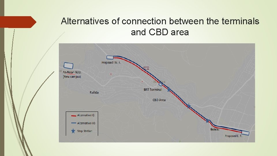 Alternatives of connection between the terminals and CBD area 