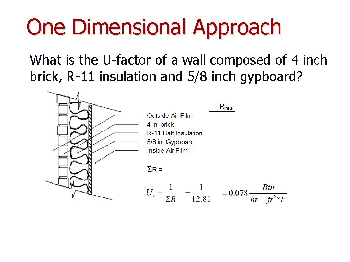 One Dimensional Approach What is the U-factor of a wall composed of 4 inch