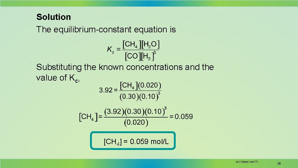 Solution The equilibrium-constant equation is Substituting the known concentrations and the value of Kc,