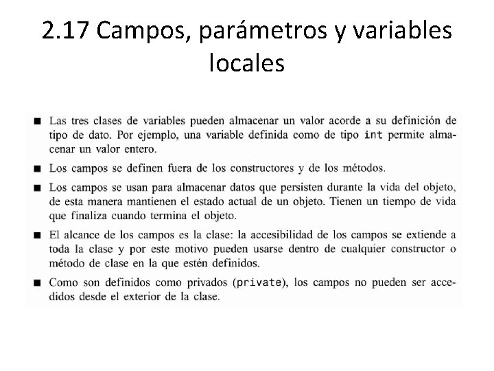 2. 17 Campos, parámetros y variables locales 