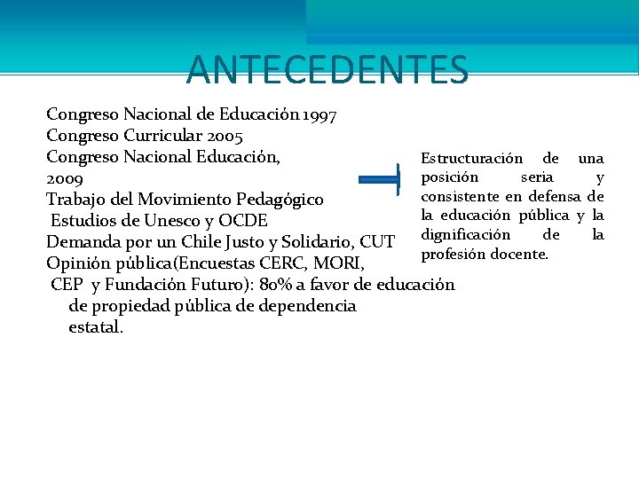 ANTECEDENTES Congreso Nacional de Educación 1997 Congreso Curricular 2005 Congreso Nacional Educación, Estructuración de