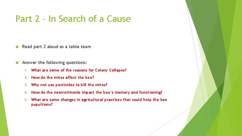 Part 2 – In Search of a Cause Read part 2 aloud as a