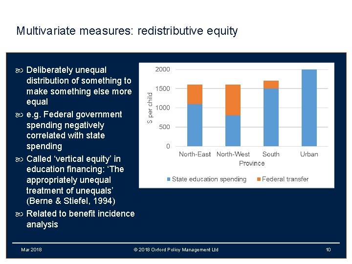 Multivariate measures: redistributive equity Deliberately unequal distribution of something to make something else more