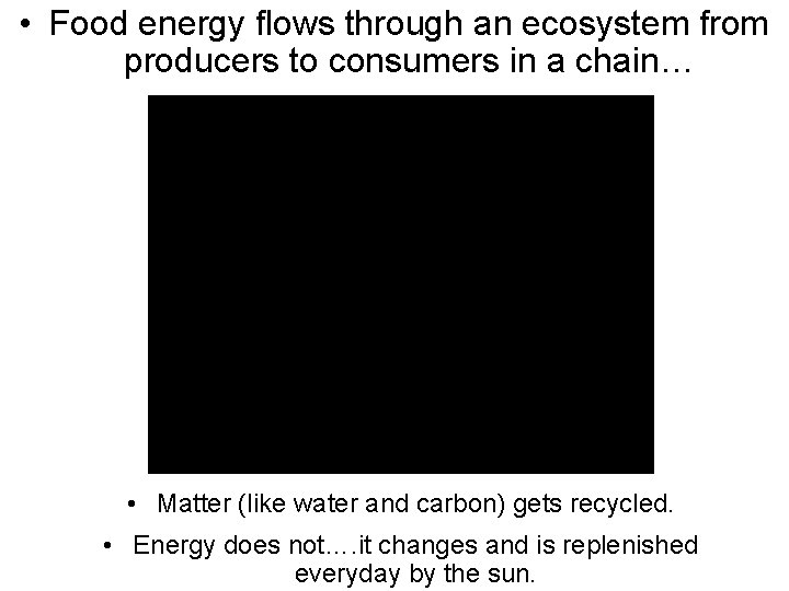  • Food energy flows through an ecosystem from producers to consumers in a