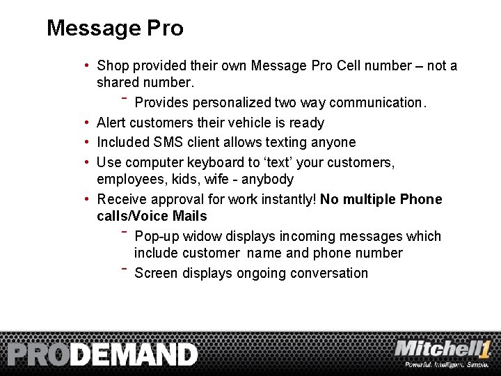 Message Pro • Shop provided their own Message Pro Cell number – not a