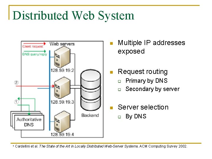 Distributed Web System n Multiple IP addresses exposed n Request routing q q n