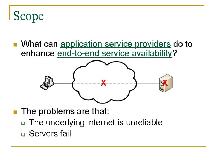 Scope n What can application service providers do to enhance end-to-end service availability? X