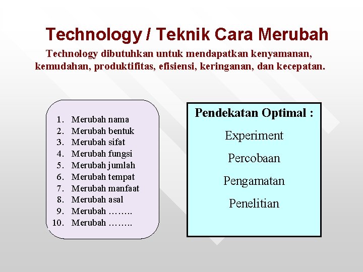 Technology / Teknik Cara Merubah Technology dibutuhkan untuk mendapatkan kenyamanan, kemudahan, produktifitas, efisiensi, keringanan,