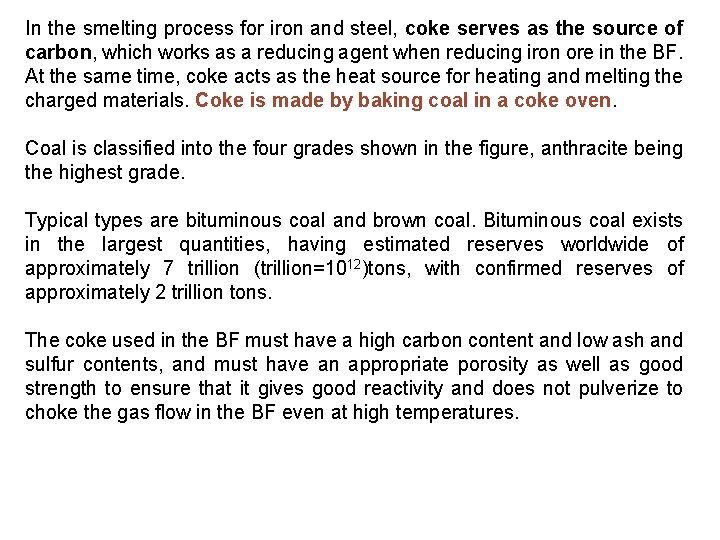 In the smelting process for iron and steel, coke serves as the source of