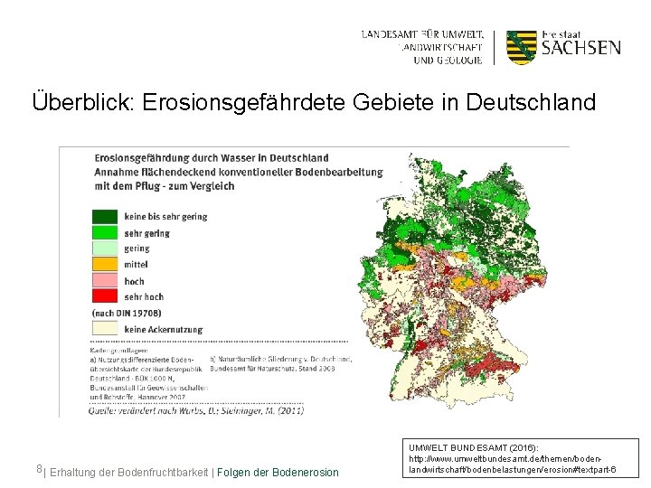 Überblick: Erosionsgefährdete Gebiete in Deutschland 8 | Erhaltung der Bodenfruchtbarkeit | Folgen der Bodenerosion