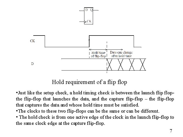 Hold requirement of a flip flop • Just like the setup check, a hold